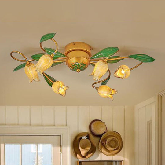 Tulip Ceiling Light: 6-Bulb LED Semi Flush Mount in Brass for Living Room