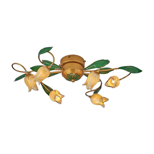 Tulip Ceiling Light: 6-Bulb LED Semi Flush Mount in Brass for Living Room