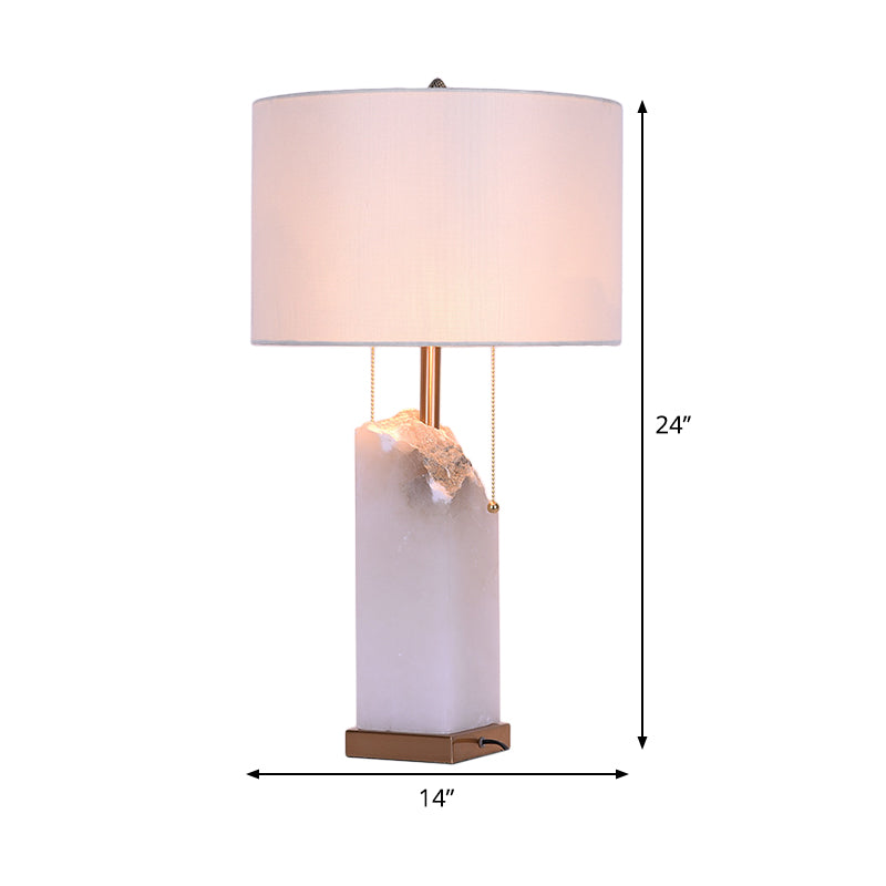 Modern Drum Shade Task Lamp With Pull Chain 2 Bulbs White Fabric Ideal For Reading