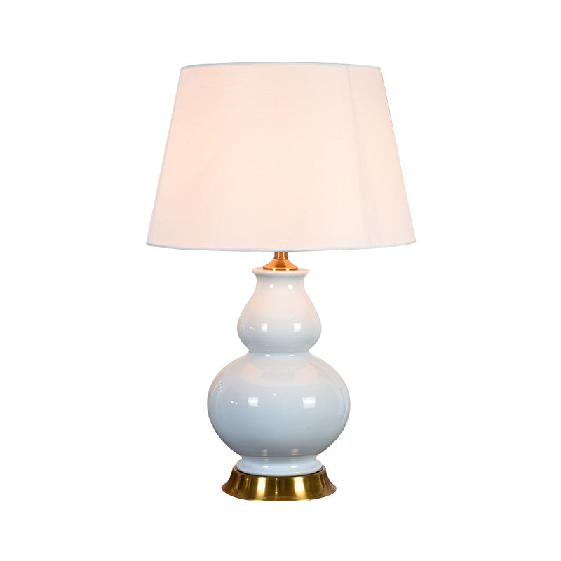 Modern White Drum Table Lamp With Fabric Shade - 1 Bulb Desk Light