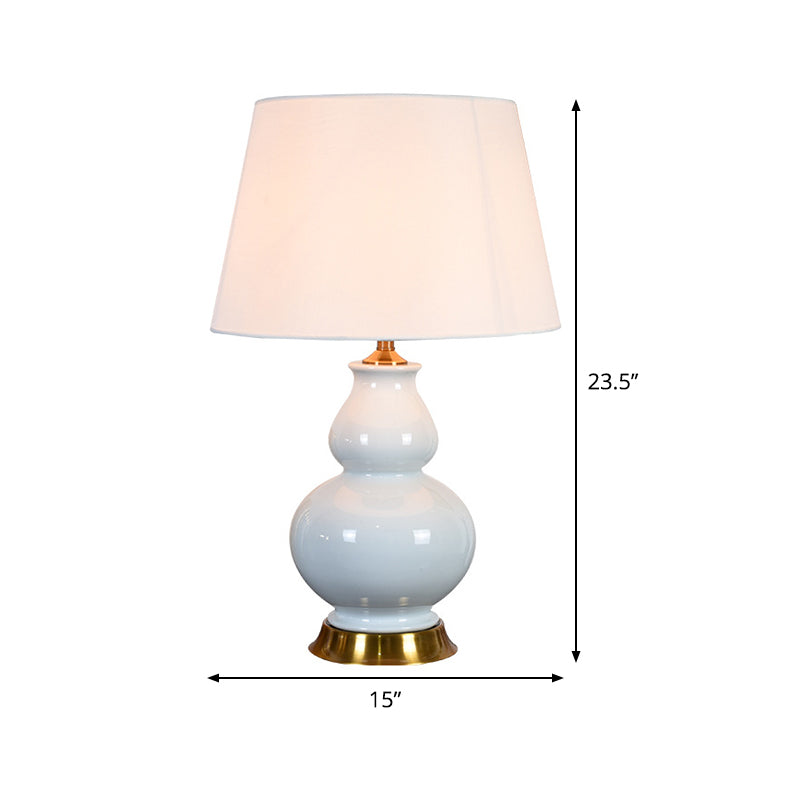 Modern White Drum Table Lamp With Fabric Shade - 1 Bulb Desk Light