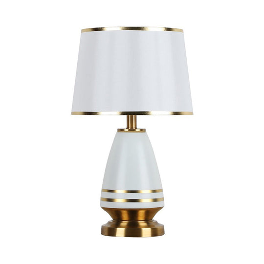 Contemporary Conical Shade Nightstand Lamp In White - 1 Head Reading Light With Fabric Cover