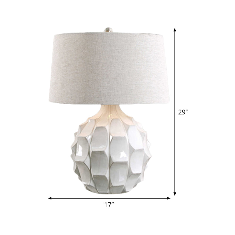 White Fabric Tapered Table Lamp - Modernist Small Desk Light For Bedroom