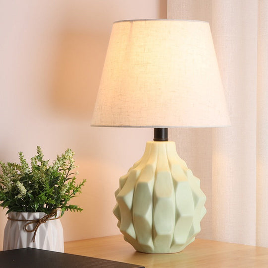 Contemporary Flare Nightstand Lamp With Blue Fabric Shade - Ideal For Reading And Book Light