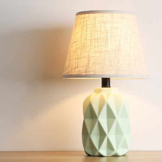 Modernist Grey Flare Desk Lamp With Urn Green Ceramic Base - 1 Bulb Fabric Night Table Light