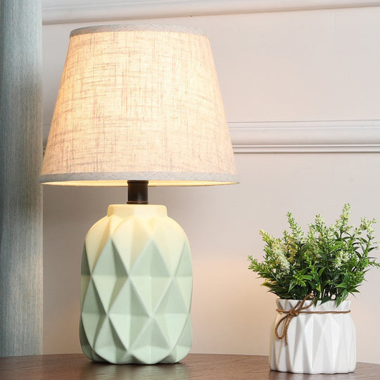 Modernist Grey Flare Desk Lamp With Urn Green Ceramic Base - 1 Bulb Fabric Night Table Light