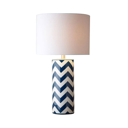 1-Head Contemporary White Task Lighting: Cylindrical Reading Lamp With Fabric Shade