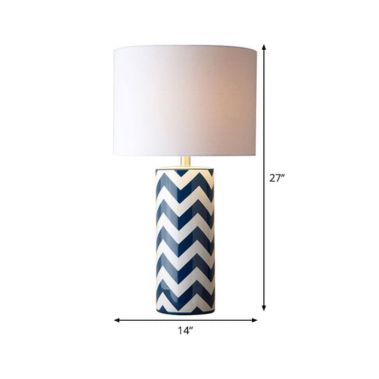 1-Head Contemporary White Task Lighting: Cylindrical Reading Lamp With Fabric Shade