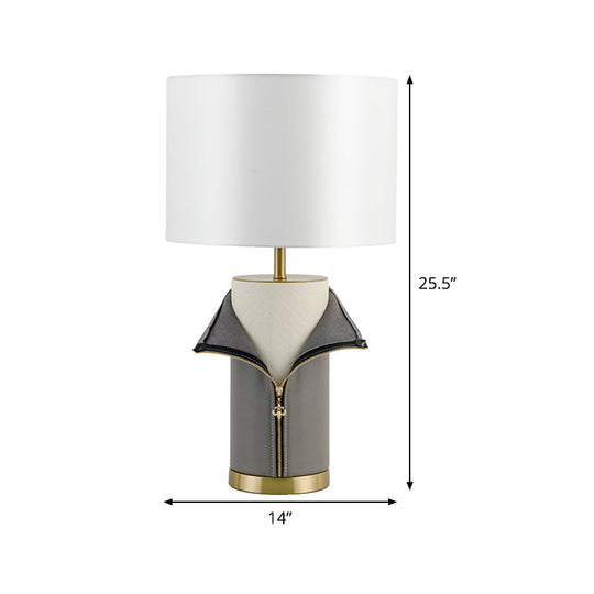 Modern Grey Fabric Straight Sided Nightstand Lamp - 1 Bulb Reading Light