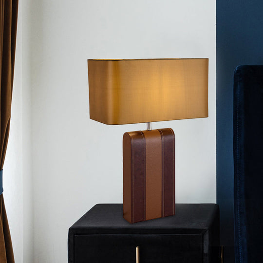 Modernist Brown Fabric Table Lamp - Rectangle Desk Light For Dining Room