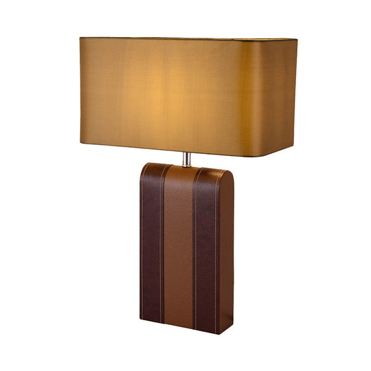 Modernist Brown Fabric Table Lamp - Rectangle Desk Light For Dining Room