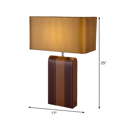 Modernist Brown Fabric Table Lamp - Rectangle Desk Light For Dining Room