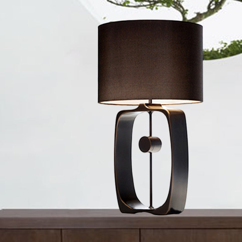 Modern Black Night Table Lamp: Fabric Cylinder Task Light Metal Base