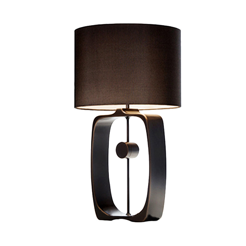 Modern Black Night Table Lamp: Fabric Cylinder Task Light Metal Base