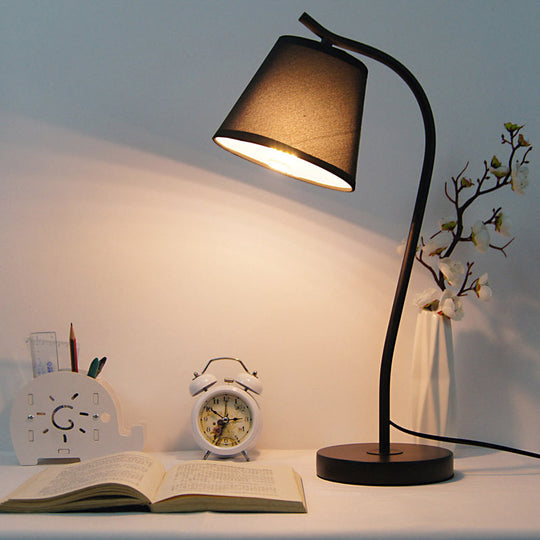 Modern White/Black Study Lamp With Fabric Shade - Tapered Book Light For Reading (1 Bulb)