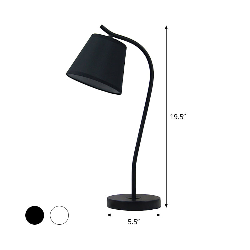 Modern White/Black Study Lamp With Fabric Shade - Tapered Book Light For Reading (1 Bulb)