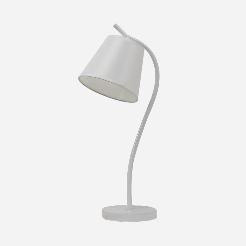 Modern White/Black Study Lamp With Fabric Shade - Tapered Book Light For Reading (1 Bulb)