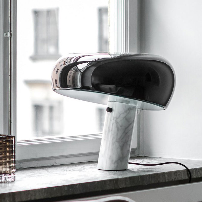 Modern Led Desk Lamp - Black Metal With White Marble Base