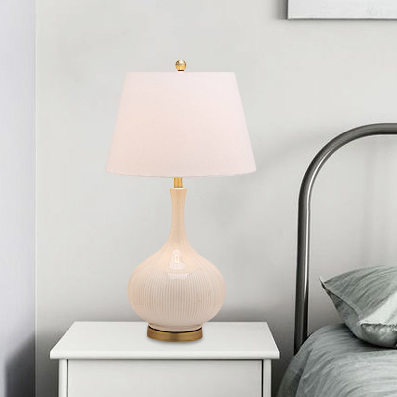 White Tapered Table Light: Modern 1-Head Desk Lamp With Ceramic Base