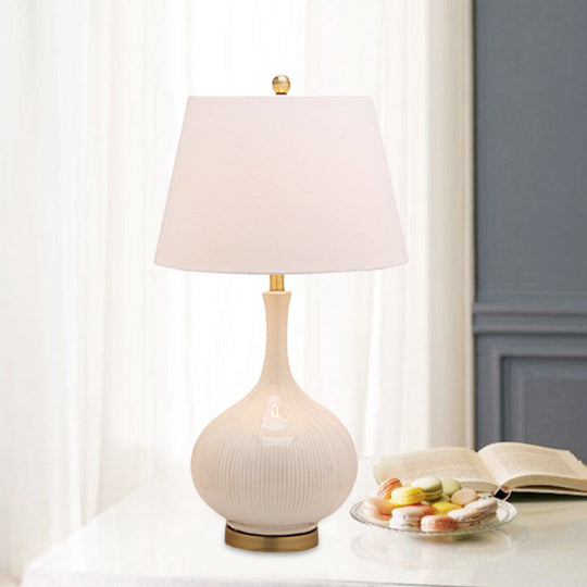 White Tapered Table Light: Modern 1-Head Desk Lamp With Ceramic Base