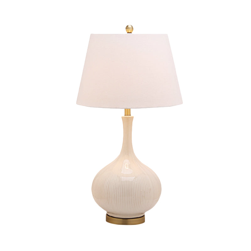 White Tapered Table Light: Modern 1-Head Desk Lamp With Ceramic Base