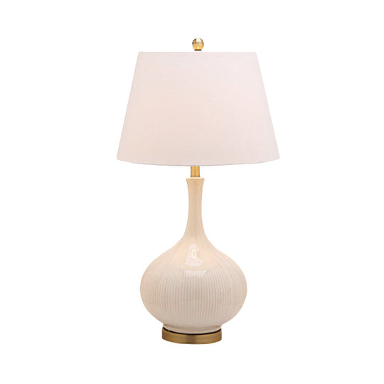 White Tapered Table Light: Modern 1-Head Desk Lamp With Ceramic Base