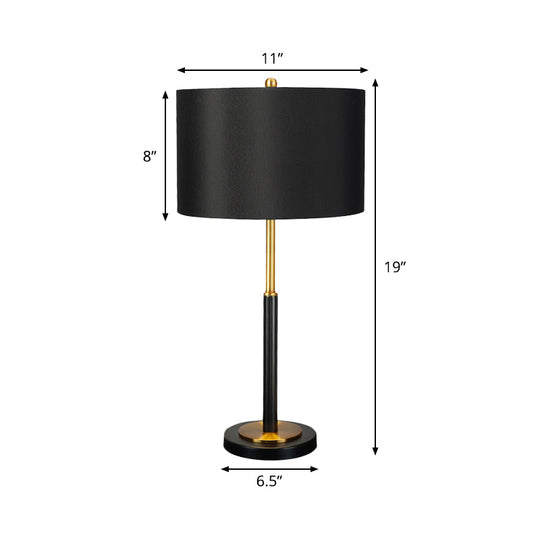 Black Luxury Drum Fabric Night Table Lamp For Living Room - 1 Bulb Nightstand Light