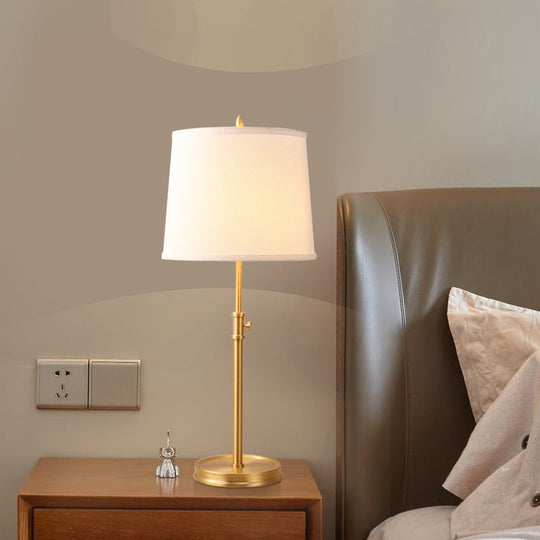 Modern White Nightstand Lamp: Sleek Fabric Shade Ideal For Bedroom