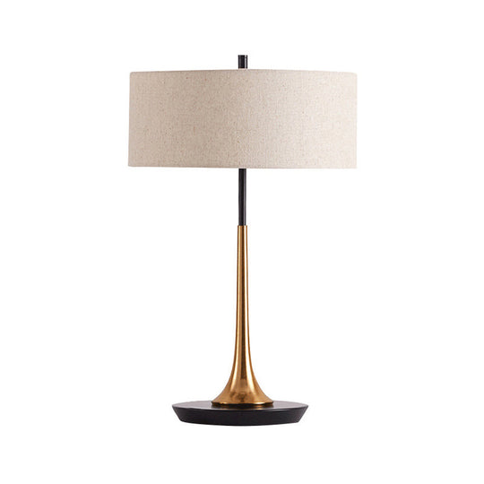 Modern Flaxen Metal Table Lamp With Fabric Shade For Bedroom