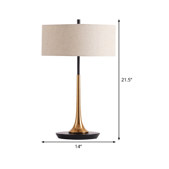 Modern Flaxen Metal Table Lamp With Fabric Shade For Bedroom