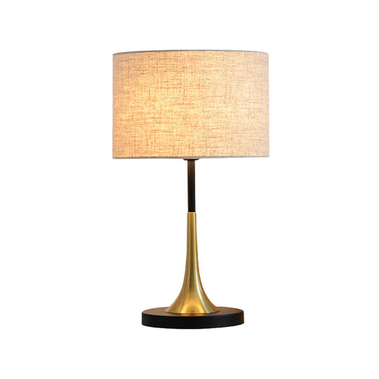 Flaxen Metal Table Lamp With Cylinder Fabric Shade - Ideal Bedroom Night Lighting