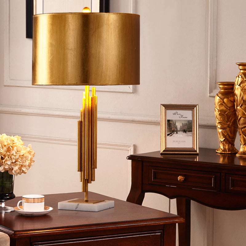 Modern Gold Metal Drum Night Table Lamp - Stylish 1 Head Nightstand Lighting For Living Room