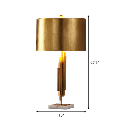 Modern Gold Metal Drum Night Table Lamp - Stylish 1 Head Nightstand Lighting For Living Room