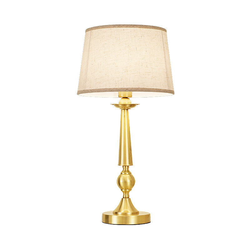 Modernist Gold Metal Table Light With Fabric Shade - Bedroom Night Lighting