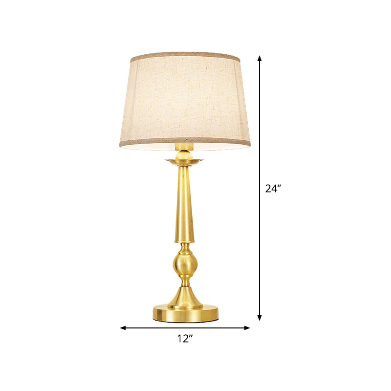 Modernist Gold Metal Table Light With Fabric Shade - Bedroom Night Lighting