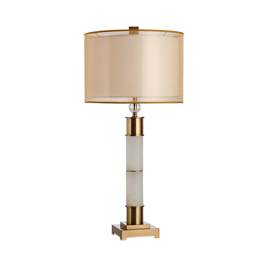 Modern Gold Metal Table Lamp: Fabric Drum Nightstand Lighting For Living Room