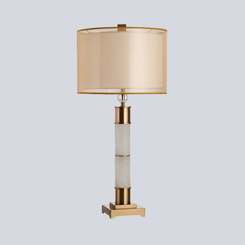 Modern Gold Metal Table Lamp: Fabric Drum Nightstand Lighting For Living Room