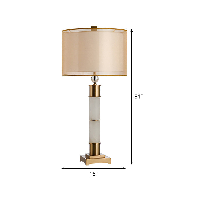 Modern Gold Metal Table Lamp: Fabric Drum Nightstand Lighting For Living Room