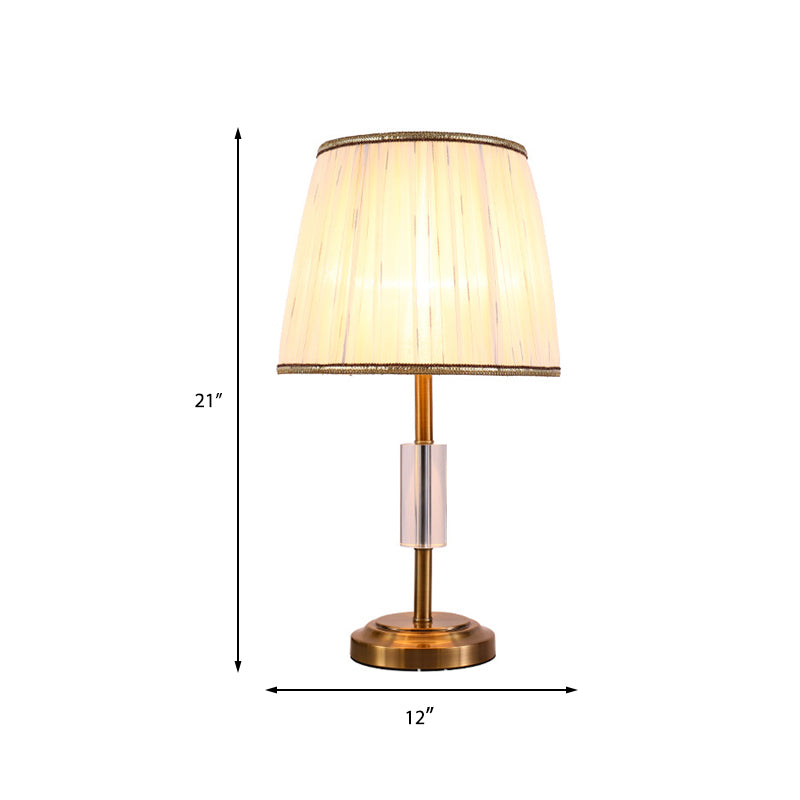 Contemporary Gold Tapered Drum Nightstand Lamp - Fabric 1-Bulb Book Reading Light