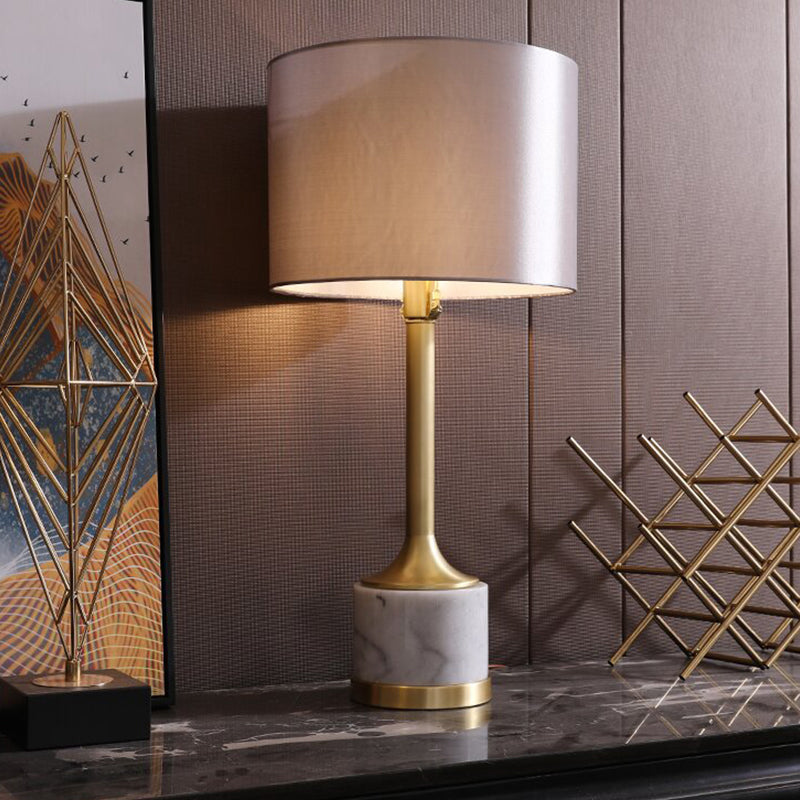 Minimalist Grey Fabric Table Lamp With Cylindrical Design - Perfect For Living Room Nightstands