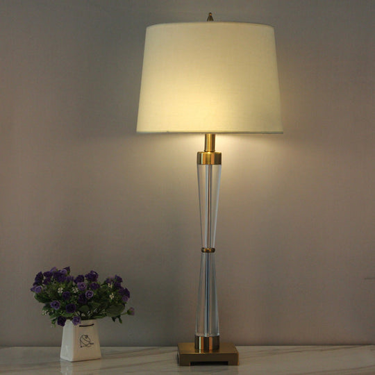 Modern Gold Desk Lamp With Barrel Fabric Shade Perfect For Living Room