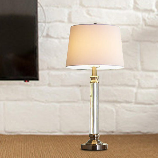 Modern Gold Table Lamp With Fabric Shade - Stylish Tapered Drum Design Desk Or Bedside Lighting