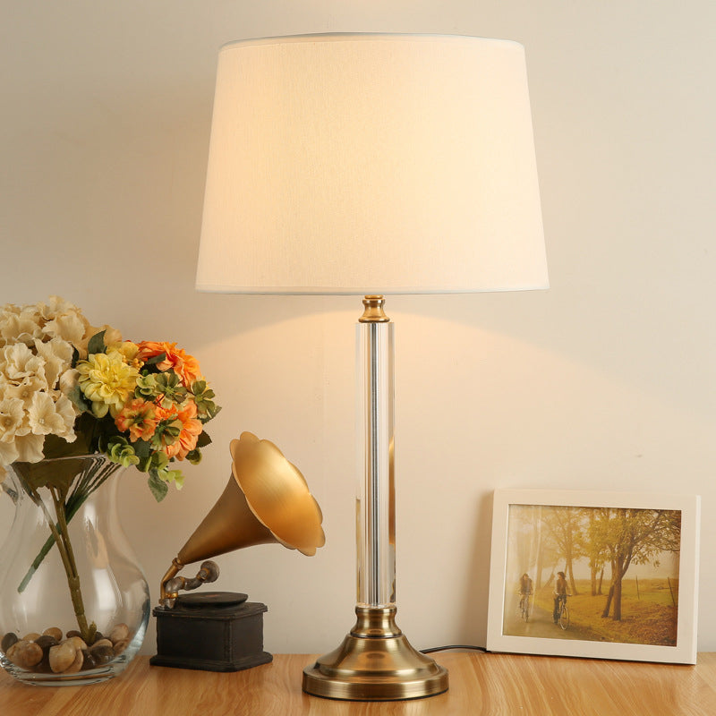 Modern Gold Table Lamp With Fabric Shade - Stylish Tapered Drum Design Desk Or Bedside Lighting