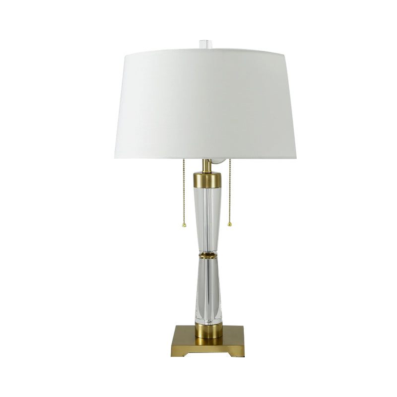 Modern Gold Reading Lamp With Pull Chain - Drum Shade Task Light 2 Bulbs Stylish Fabric Design