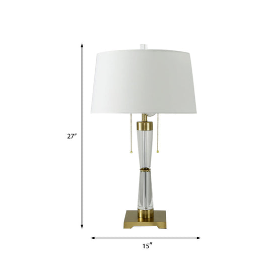 Modern Gold Reading Lamp With Pull Chain - Drum Shade Task Light 2 Bulbs Stylish Fabric Design