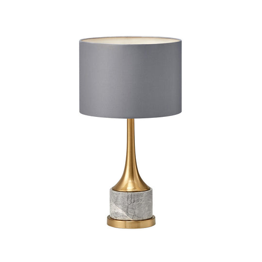 Modern Grey Drum Night Light Metal Table Lamp With Fabric Shade For Living Room