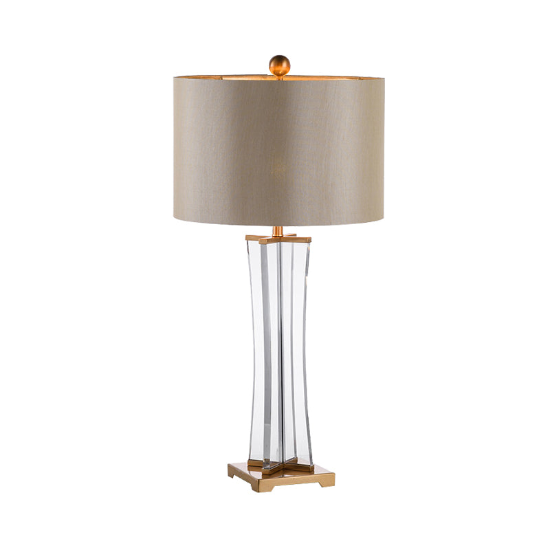 Modernist Fabric Desk Light: Gold Cylinder Night Table Lamp