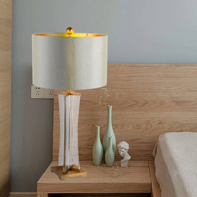 Modern Gold Cylindrical Nightstand Lamp - 1 Head Fabric Reading Light For Bedroom