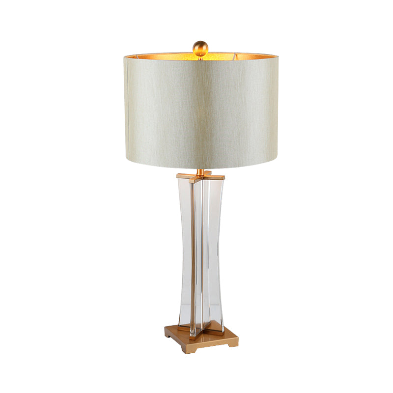 Modern Gold Cylindrical Nightstand Lamp - 1 Head Fabric Reading Light For Bedroom