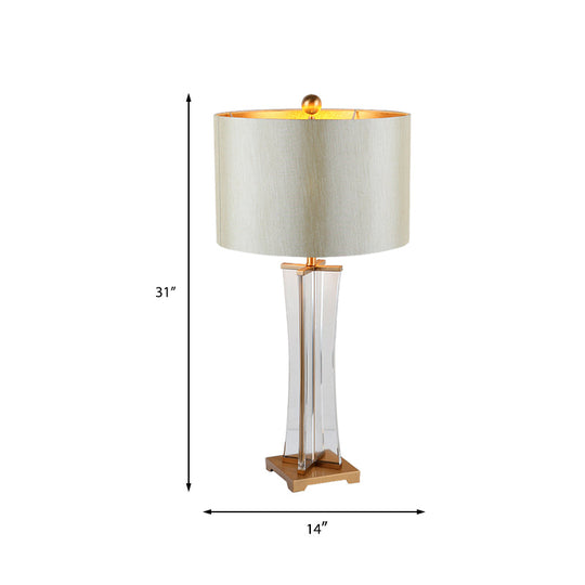 Modern Gold Cylindrical Nightstand Lamp - 1 Head Fabric Reading Light For Bedroom